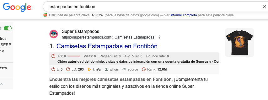 Resultado Google: camisetas estampadas en Fontibón
