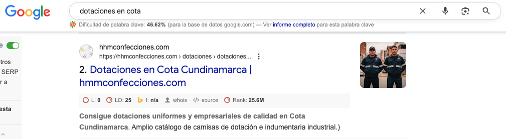 Resultado Google: dotaciones en Cota